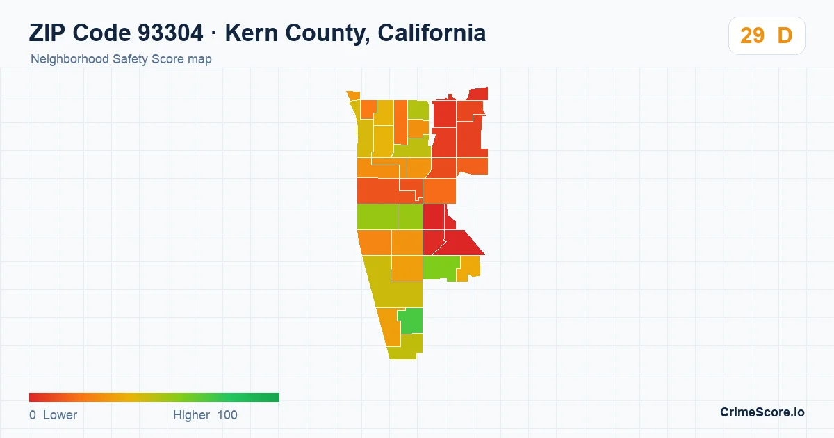 ZIP Code 93304 in Kern County, California neighborhood Safety Score map