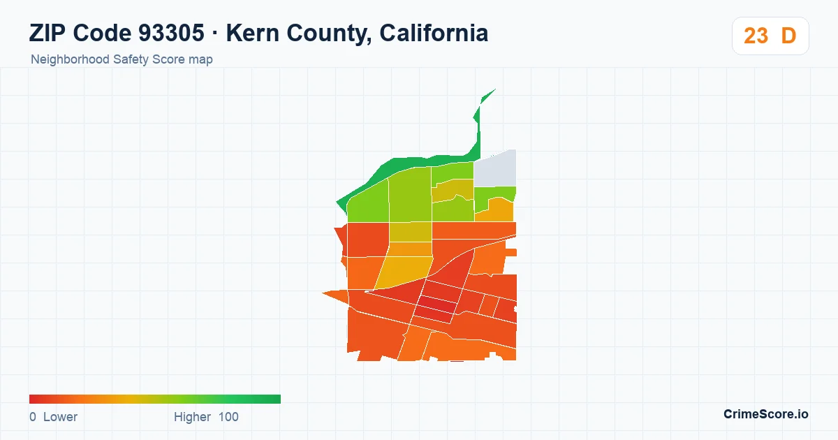 ZIP Code 93305 in Kern County, California neighborhood Safety Score map