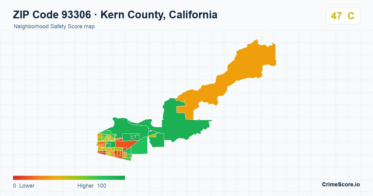ZIP Code 93306 in Kern County, California neighborhood Safety Score map