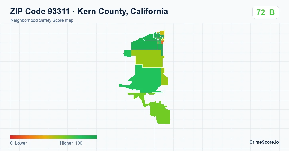 ZIP Code 93311 in Kern County, California neighborhood Safety Score map