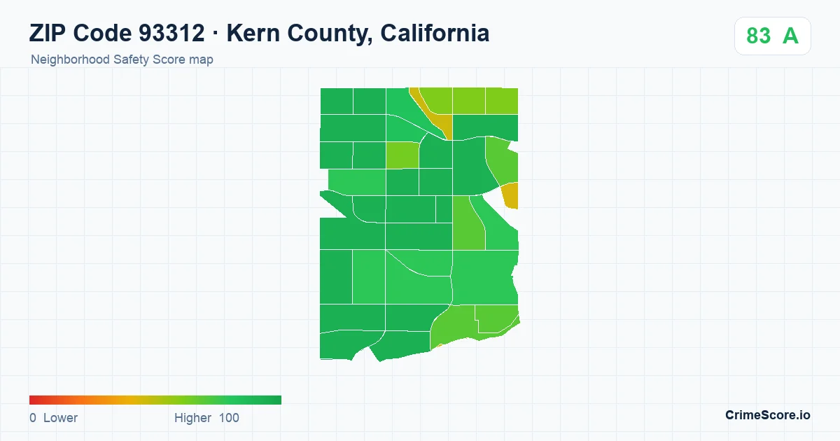 ZIP Code 93312 in Kern County, California neighborhood Safety Score map