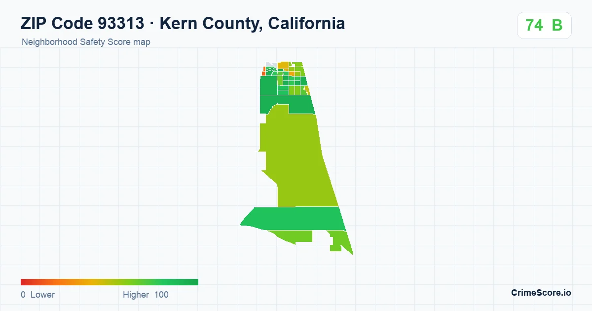 ZIP Code 93313 in Kern County, California neighborhood Safety Score map