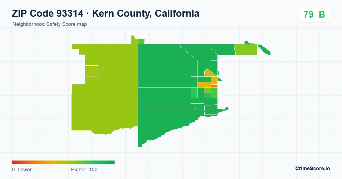 ZIP Code 93314 in Kern County, California neighborhood Safety Score map