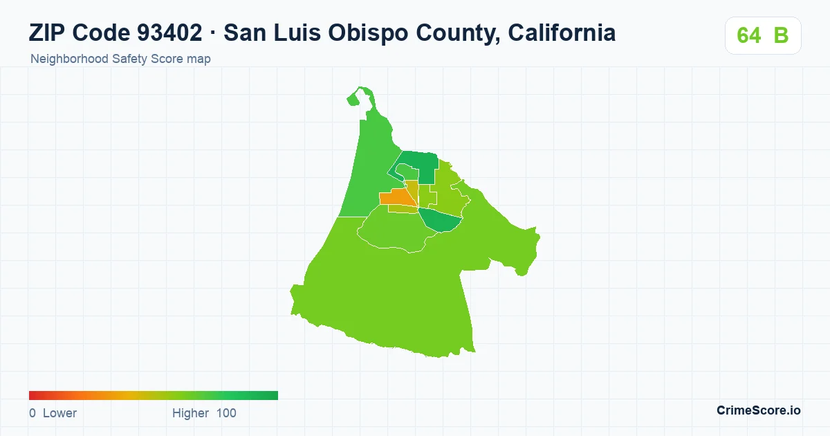 ZIP Code 93402 in San Luis Obispo County, California neighborhood Safety Score map