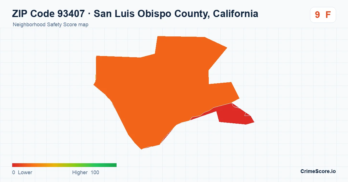 ZIP Code 93407 in San Luis Obispo County, California neighborhood Safety Score map
