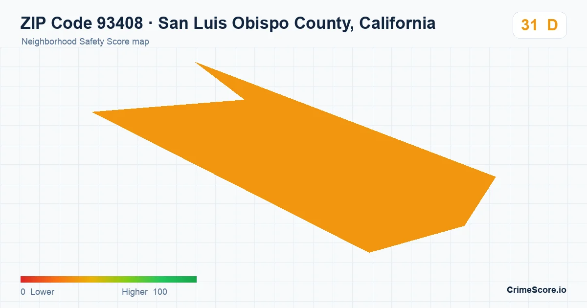 ZIP Code 93408 in San Luis Obispo County, California neighborhood Safety Score map