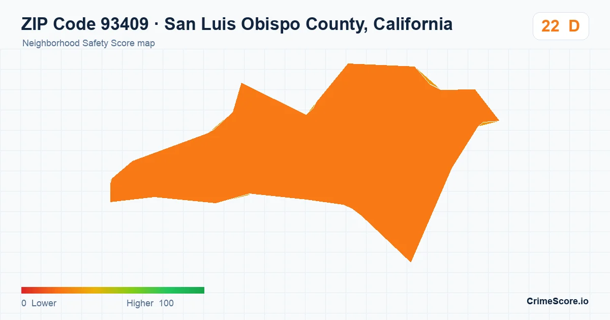ZIP Code 93409 in San Luis Obispo County, California neighborhood Safety Score map