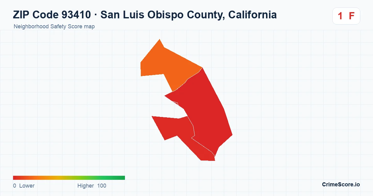 ZIP Code 93410 in San Luis Obispo County, California neighborhood Safety Score map