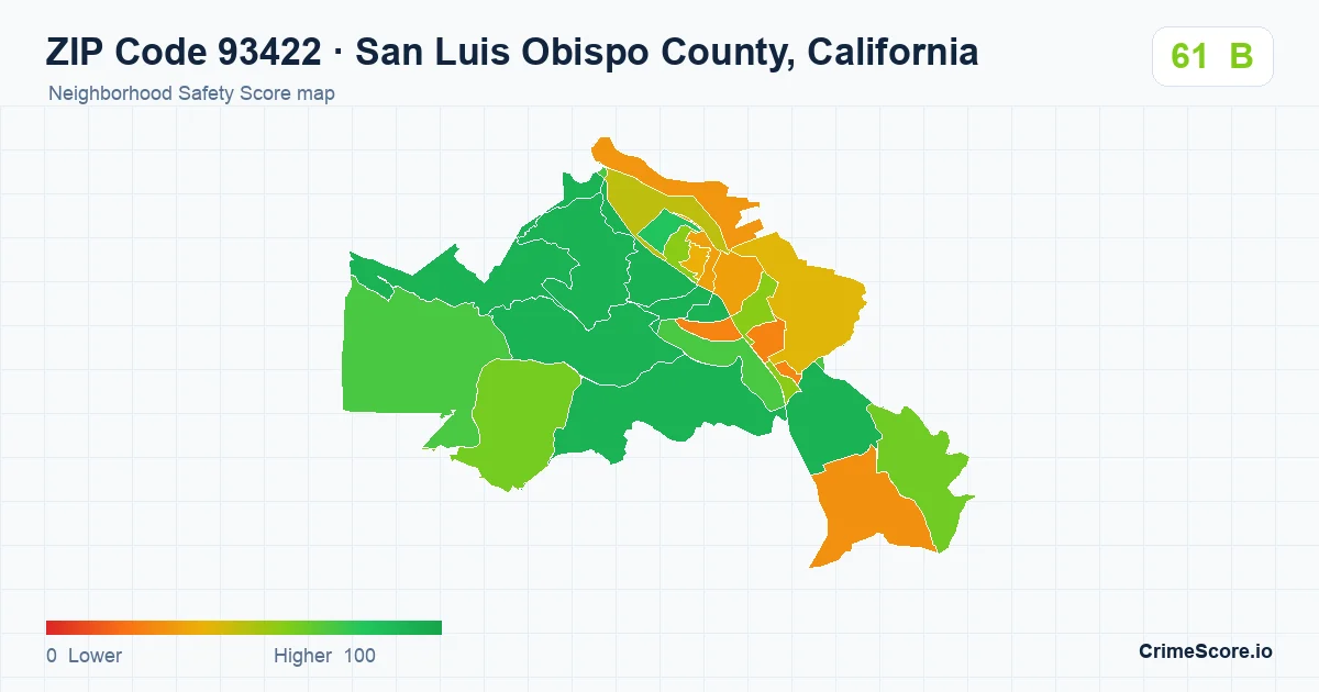 ZIP Code 93422 in San Luis Obispo County, California neighborhood Safety Score map