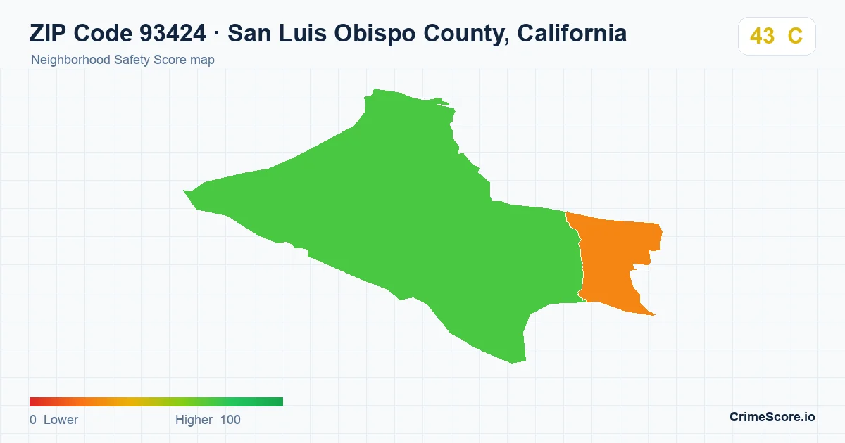 ZIP Code 93424 in San Luis Obispo County, California neighborhood Safety Score map