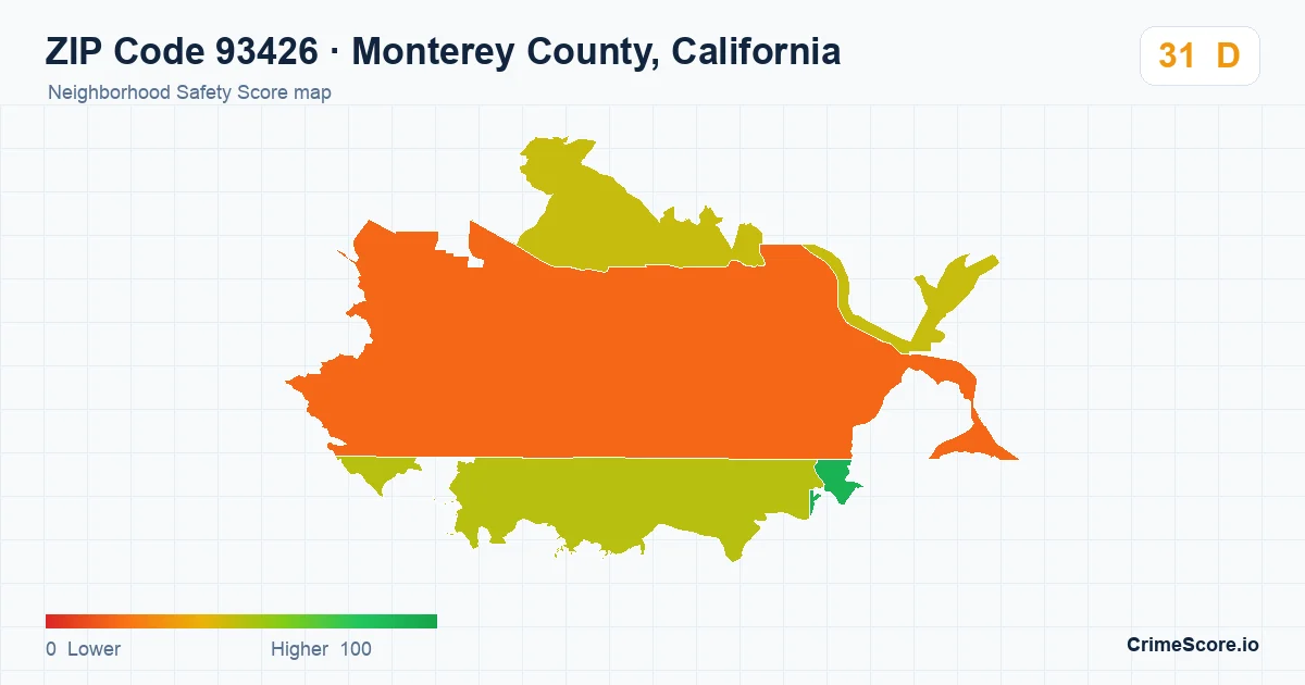 ZIP Code 93426 in Monterey County, California neighborhood Safety Score map