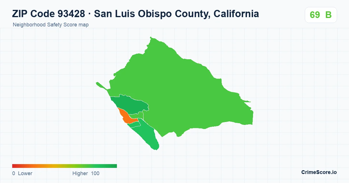 ZIP Code 93428 in San Luis Obispo County, California neighborhood Safety Score map
