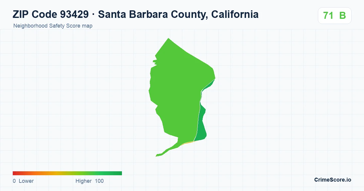 ZIP Code 93429 in Santa Barbara County, California neighborhood Safety Score map