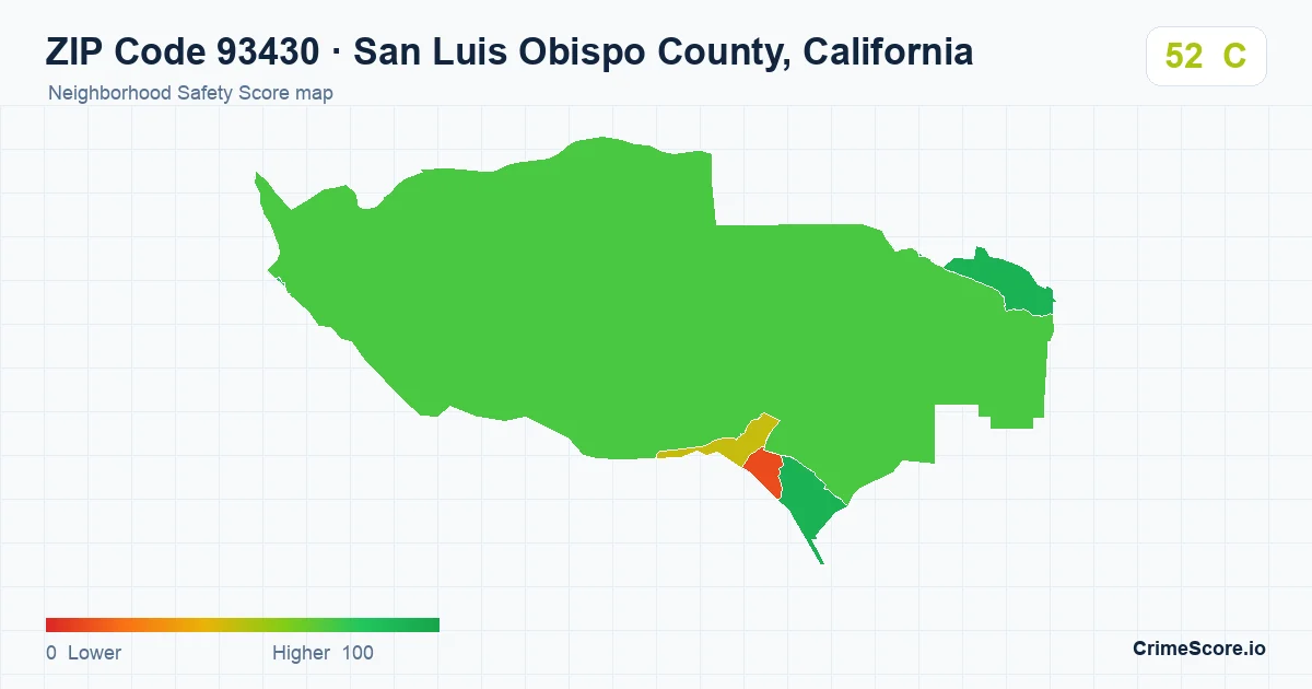 ZIP Code 93430 in San Luis Obispo County, California neighborhood Safety Score map
