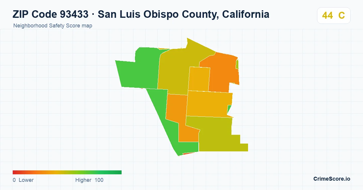 ZIP Code 93433 in San Luis Obispo County, California neighborhood Safety Score map
