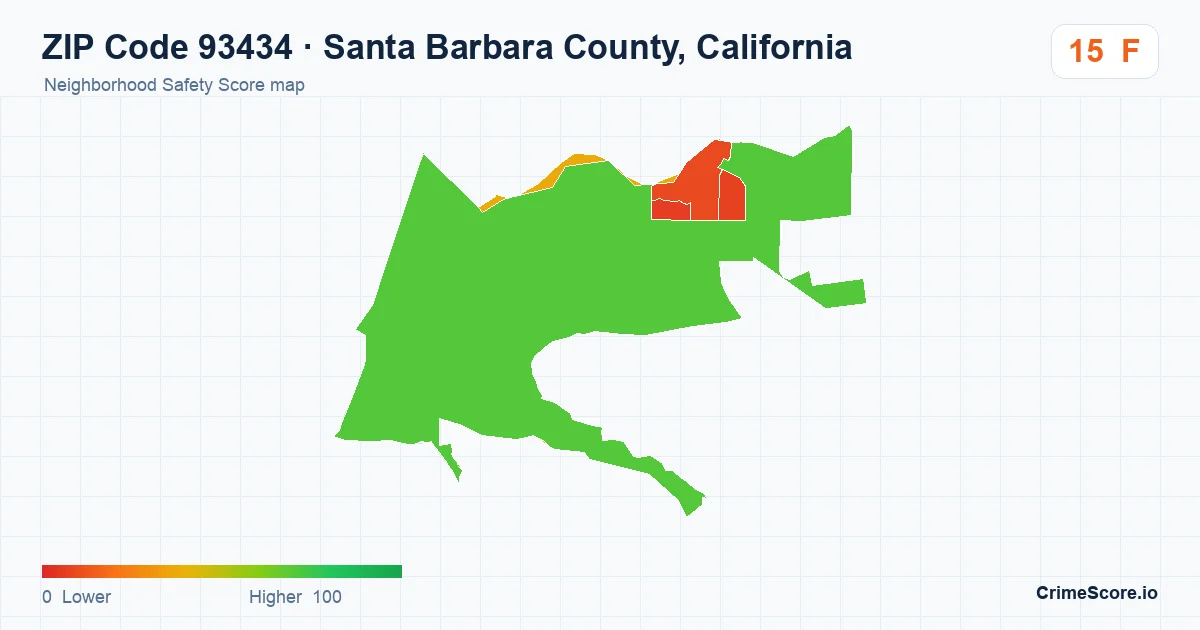 ZIP Code 93434 in Santa Barbara County, California neighborhood Safety Score map