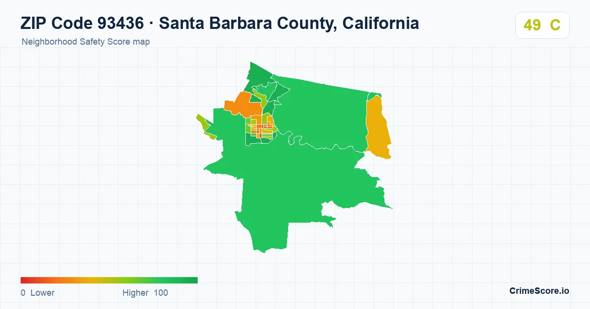 ZIP Code 93436 in Santa Barbara County, California neighborhood Safety Score map