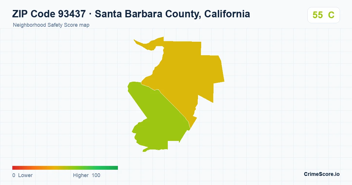 ZIP Code 93437 in Santa Barbara County, California neighborhood Safety Score map