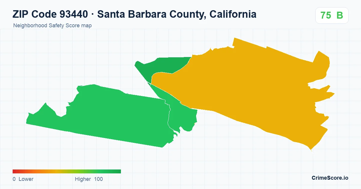 ZIP Code 93440 in Santa Barbara County, California neighborhood Safety Score map