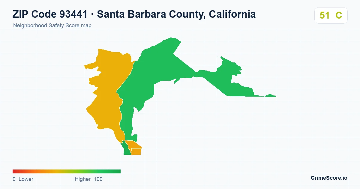 ZIP Code 93441 in Santa Barbara County, California neighborhood Safety Score map
