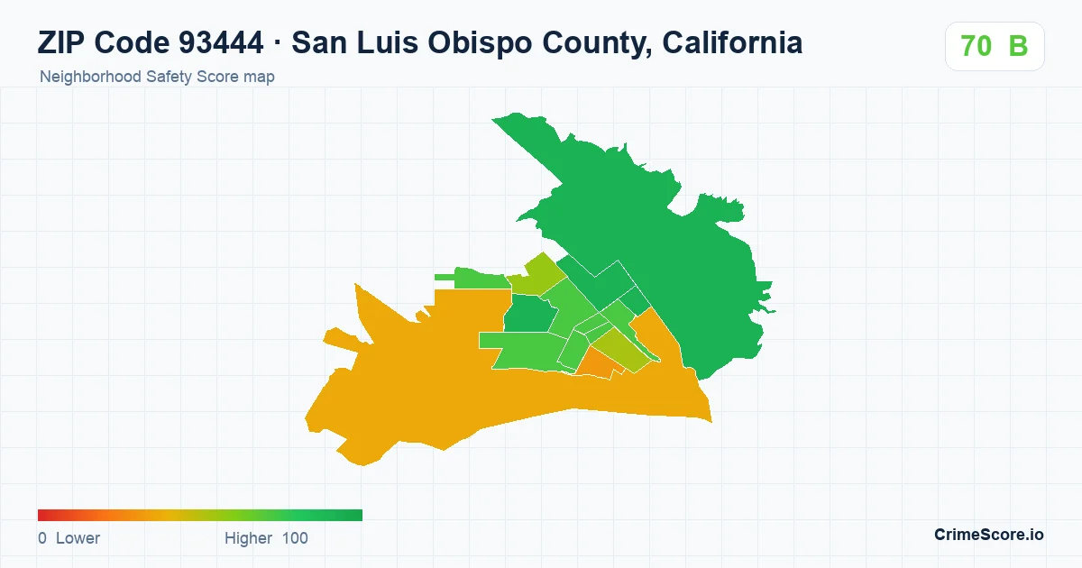 ZIP Code 93444 in San Luis Obispo County, California neighborhood Safety Score map