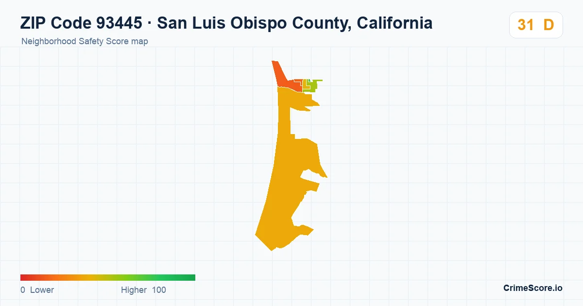 ZIP Code 93445 in San Luis Obispo County, California neighborhood Safety Score map