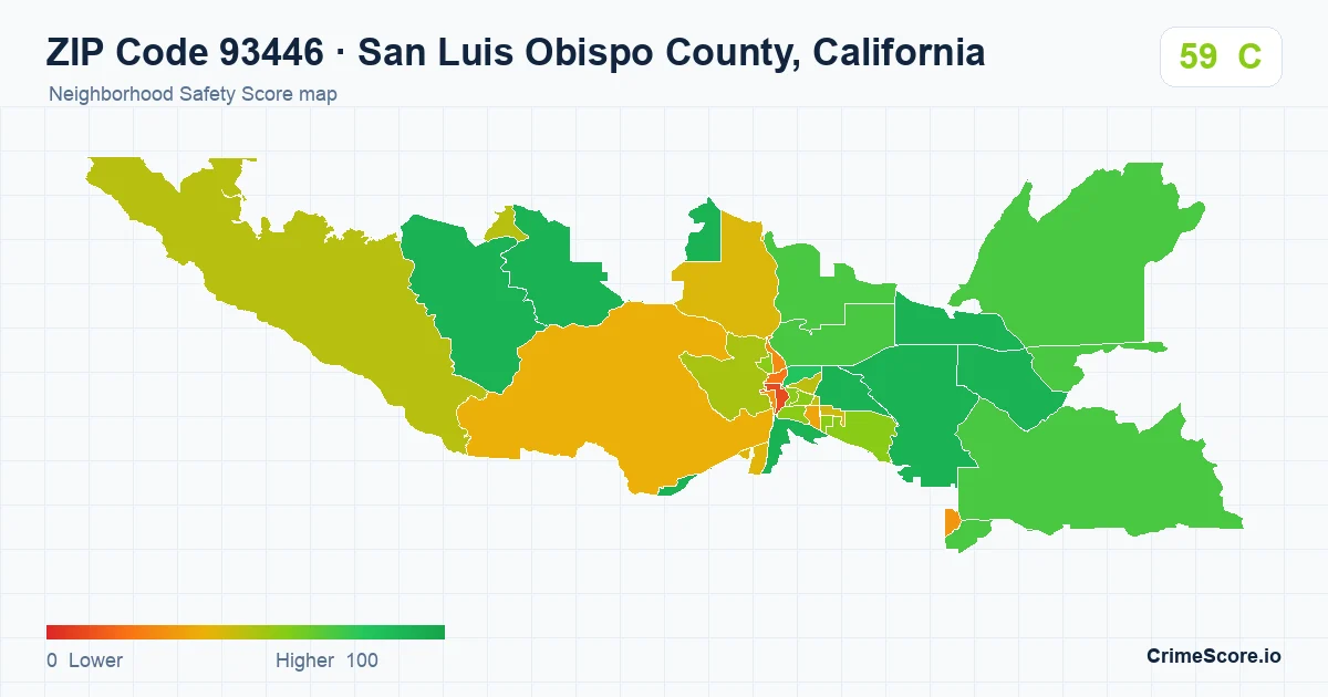 ZIP Code 93446 in San Luis Obispo County, California neighborhood Safety Score map