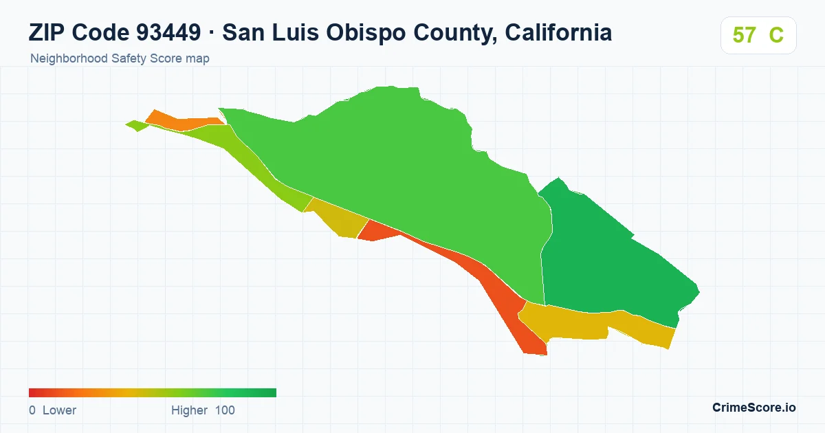 ZIP Code 93449 in San Luis Obispo County, California neighborhood Safety Score map