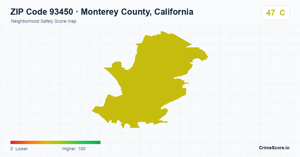 ZIP Code 93450 in Monterey County, California neighborhood Safety Score map
