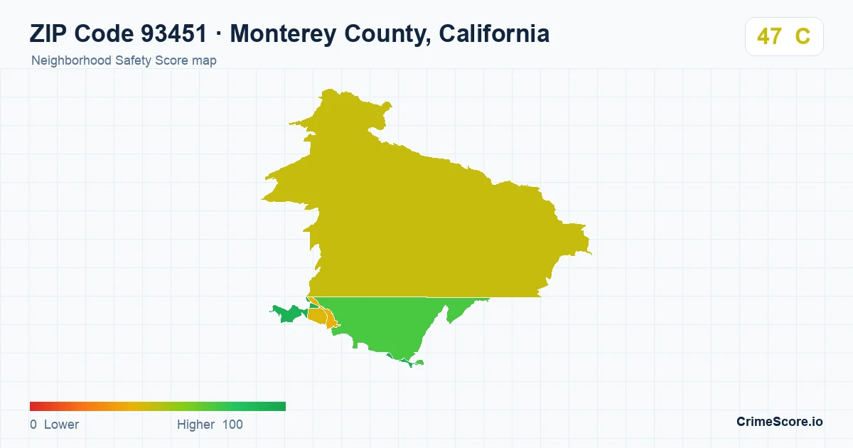 ZIP Code 93451 in Monterey County, California neighborhood Safety Score map