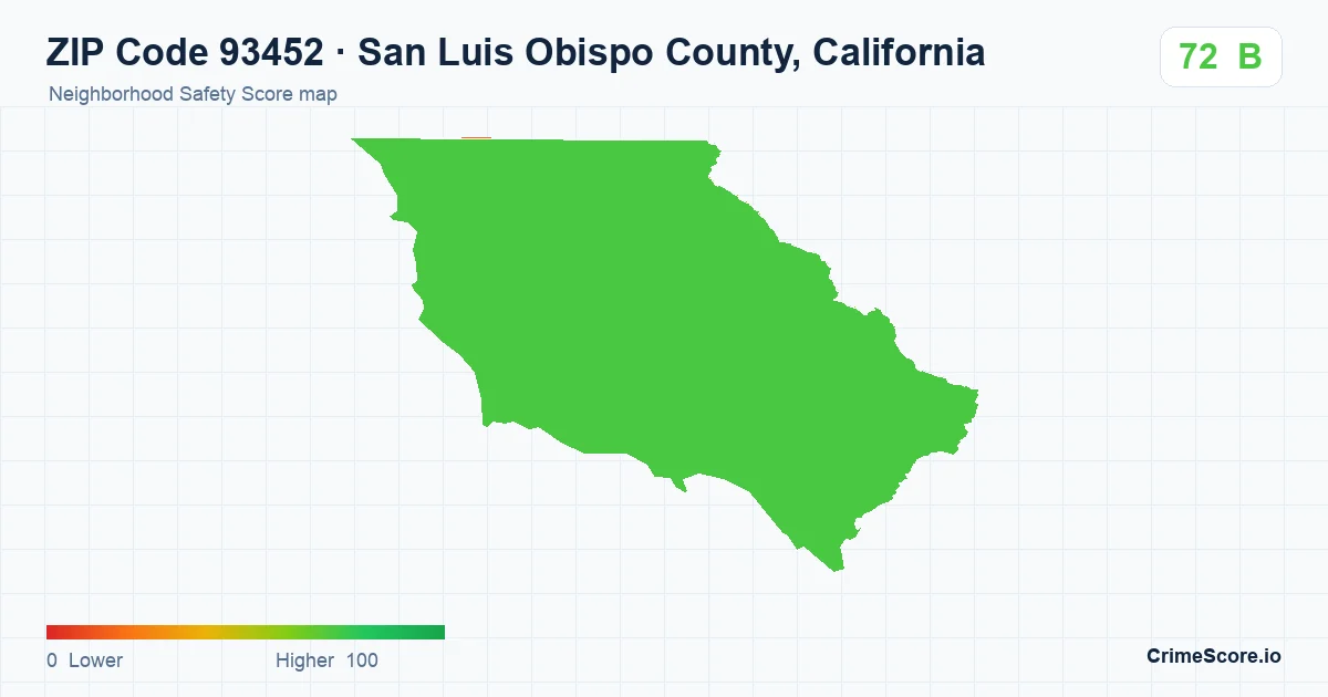 ZIP Code 93452 in San Luis Obispo County, California neighborhood Safety Score map