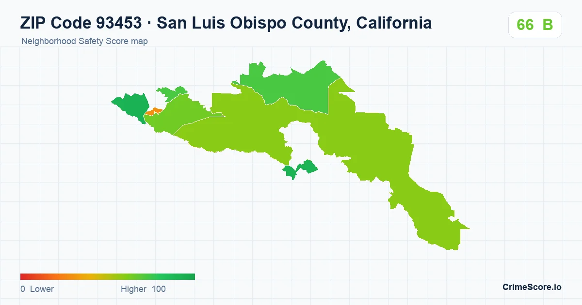 ZIP Code 93453 in San Luis Obispo County, California neighborhood Safety Score map