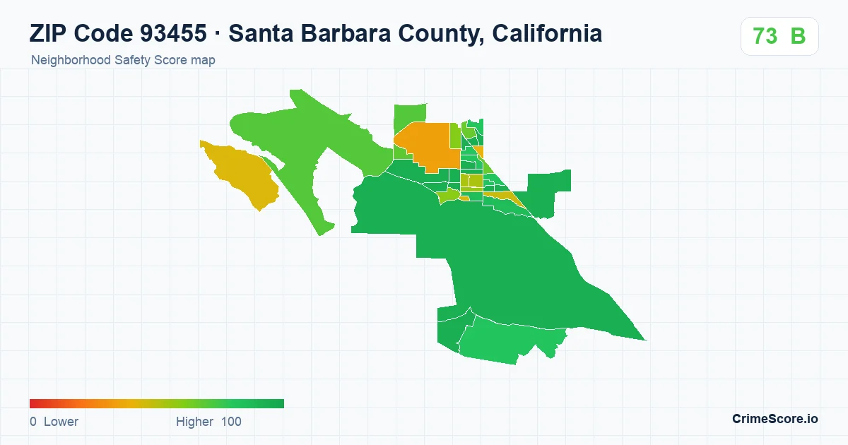 ZIP Code 93455 in Santa Barbara County, California neighborhood Safety Score map