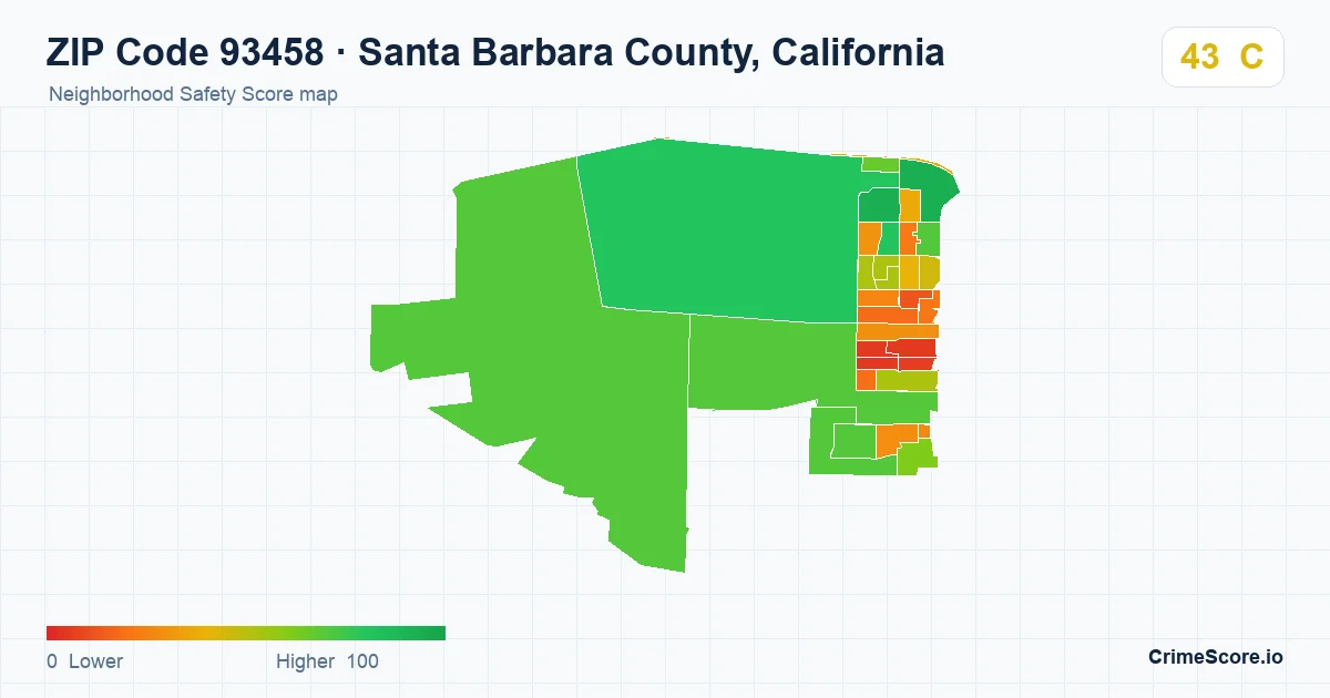ZIP Code 93458 in Santa Barbara County, California neighborhood Safety Score map