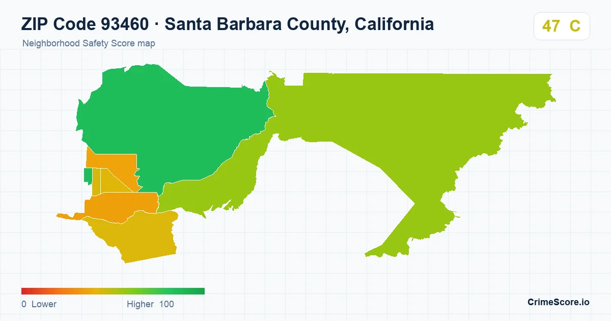 ZIP Code 93460 in Santa Barbara County, California neighborhood Safety Score map