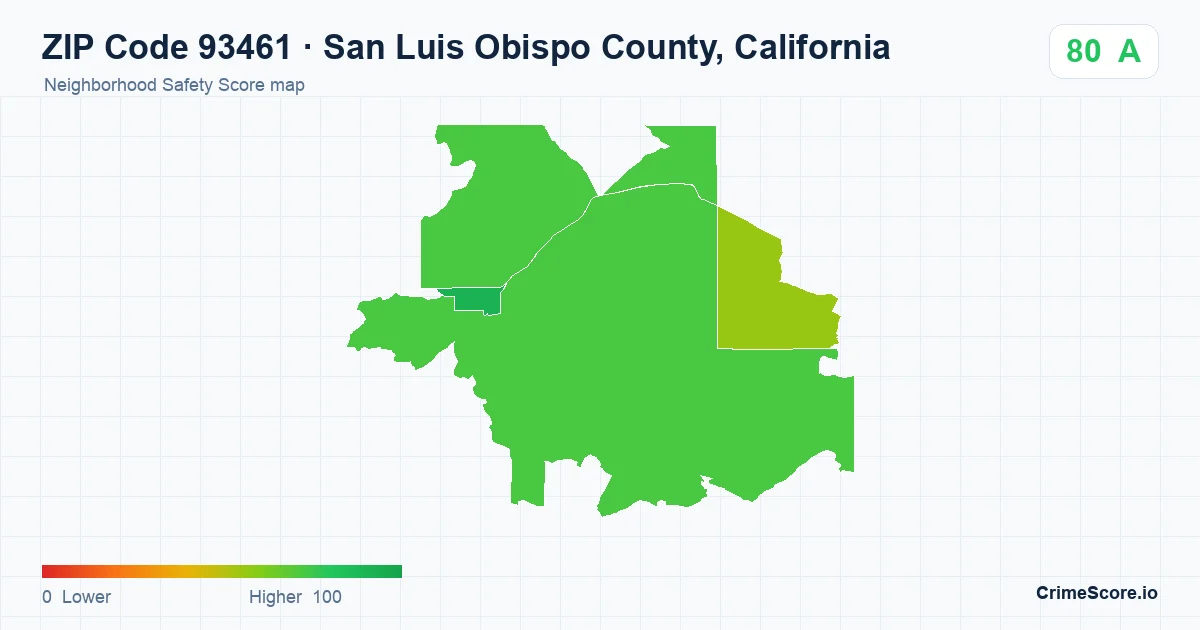 ZIP Code 93461 in San Luis Obispo County, California neighborhood Safety Score map