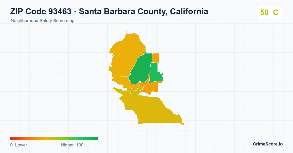 ZIP Code 93463 in Santa Barbara County, California neighborhood Safety Score map