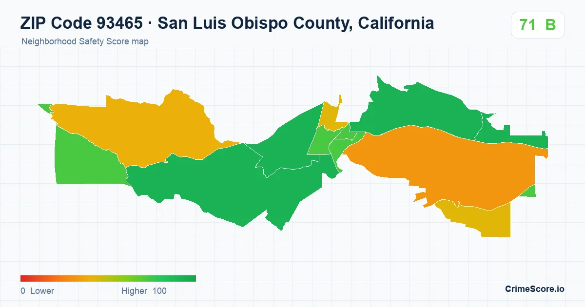 ZIP Code 93465 in San Luis Obispo County, California neighborhood Safety Score map