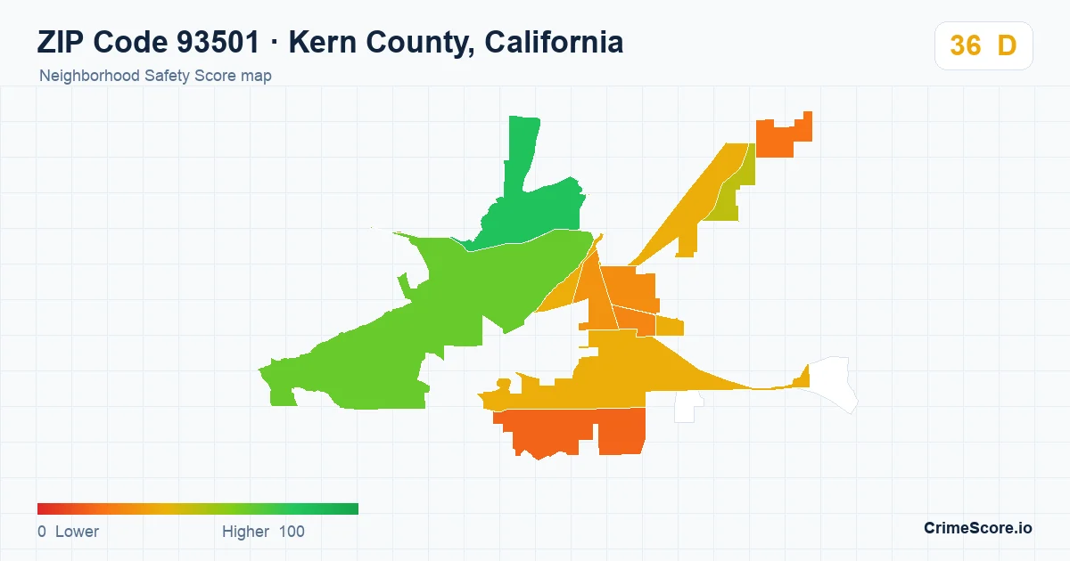 ZIP Code 93501 in Kern County, California neighborhood Safety Score map