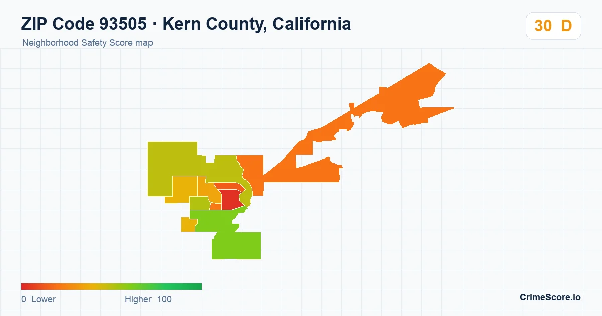 ZIP Code 93505 in Kern County, California neighborhood Safety Score map