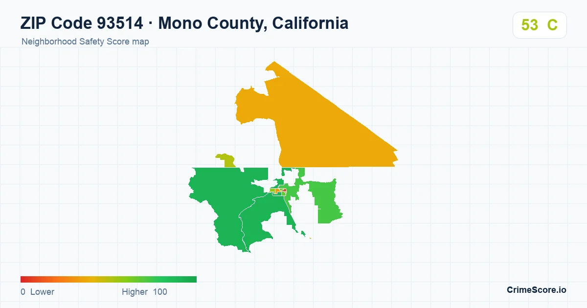 ZIP Code 93514 in Mono County, California neighborhood Safety Score map