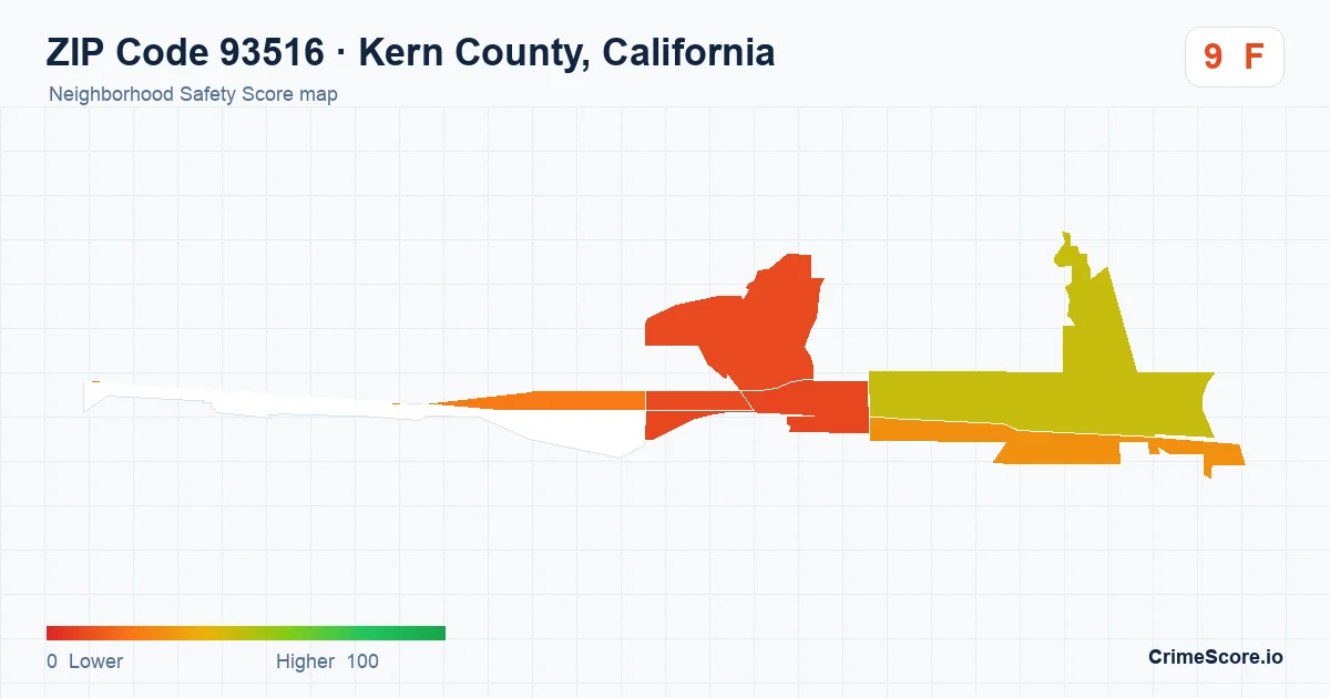 ZIP Code 93516 in Kern County, California neighborhood Safety Score map