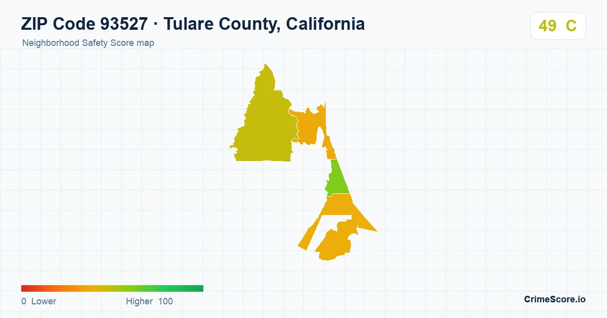 ZIP Code 93527 in Tulare County, California neighborhood Safety Score map