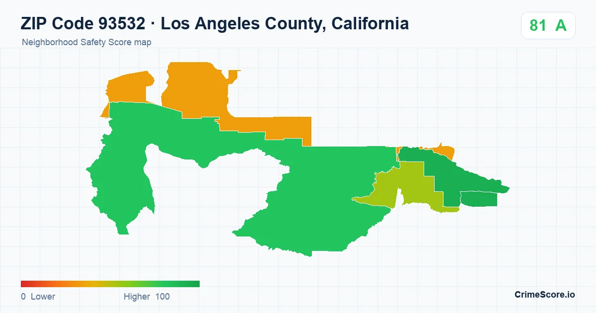 ZIP Code 93532 in Los Angeles County, California neighborhood Safety Score map