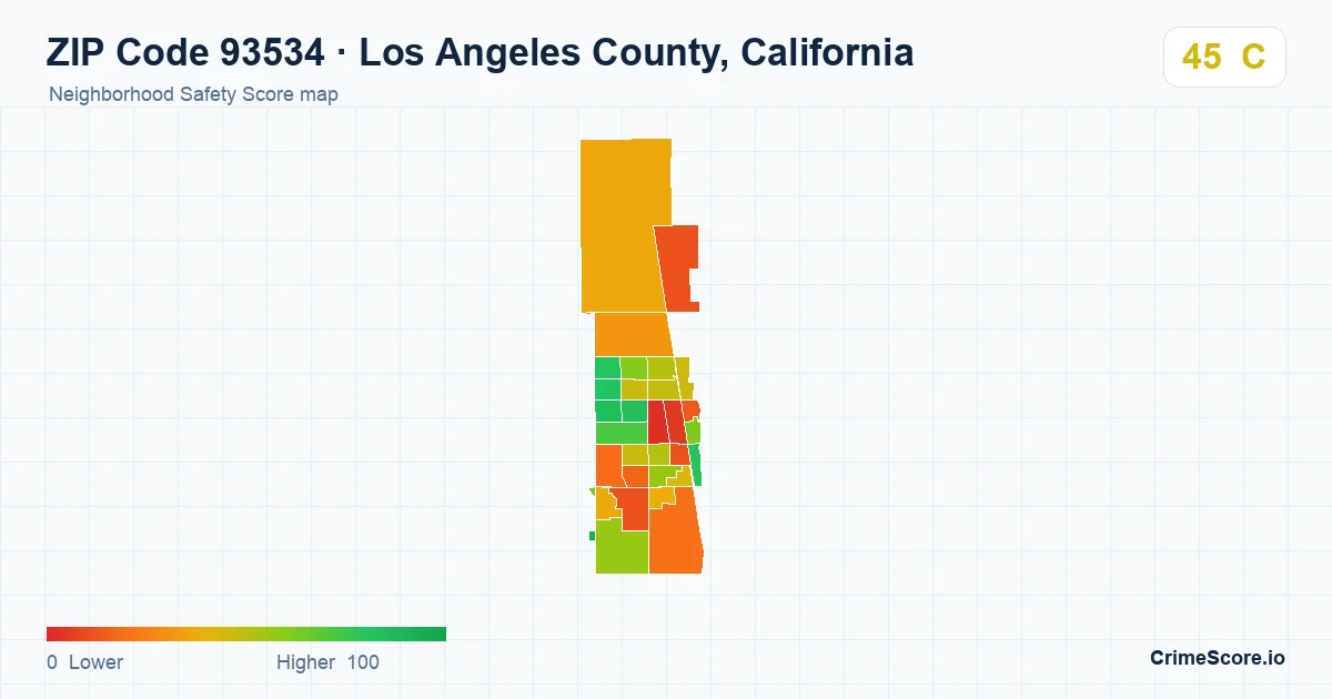 ZIP Code 93534 in Los Angeles County, California neighborhood Safety Score map