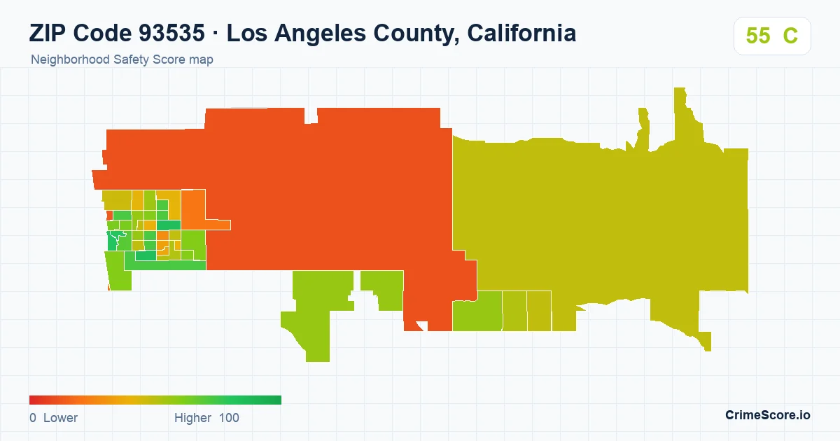 ZIP Code 93535 in Los Angeles County, California neighborhood Safety Score map