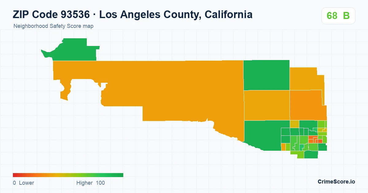ZIP Code 93536 in Los Angeles County, California neighborhood Safety Score map