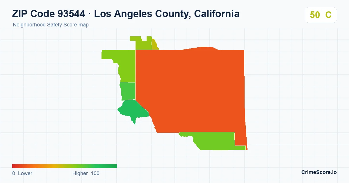 ZIP Code 93544 in Los Angeles County, California neighborhood Safety Score map