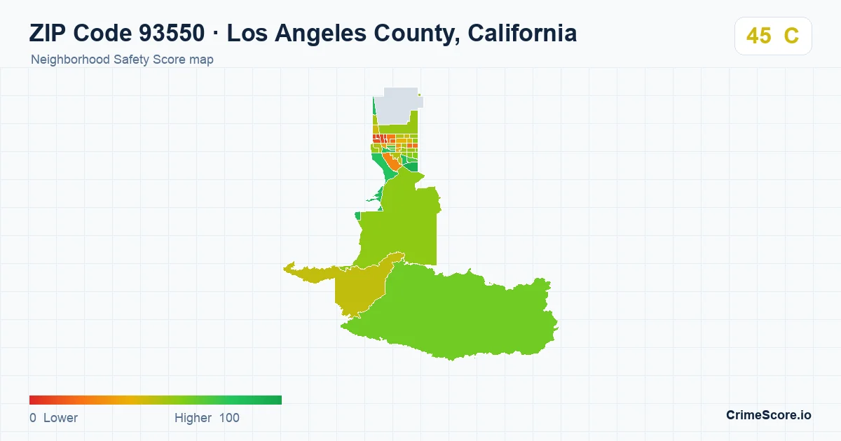 ZIP Code 93550 in Los Angeles County, California neighborhood Safety Score map