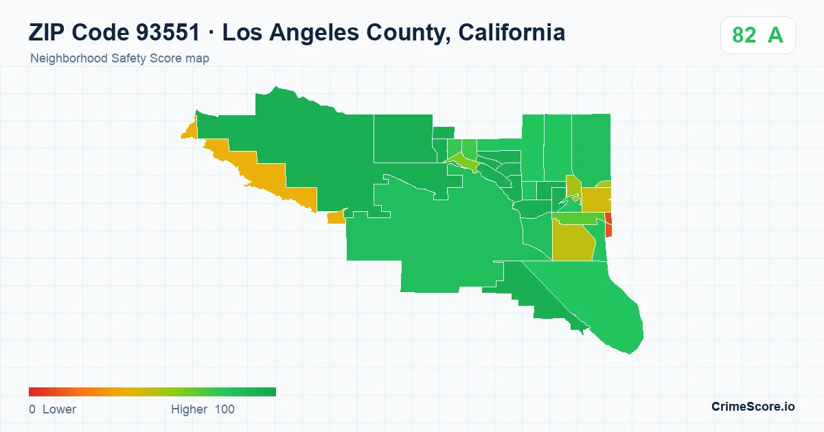 ZIP Code 93551 in Los Angeles County, California neighborhood Safety Score map